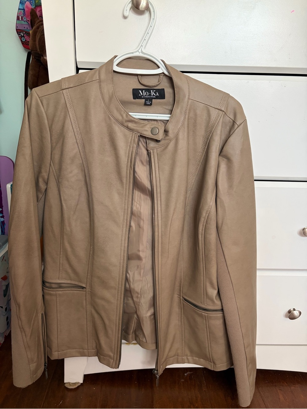 Women's Tan Faux Leather Jacket